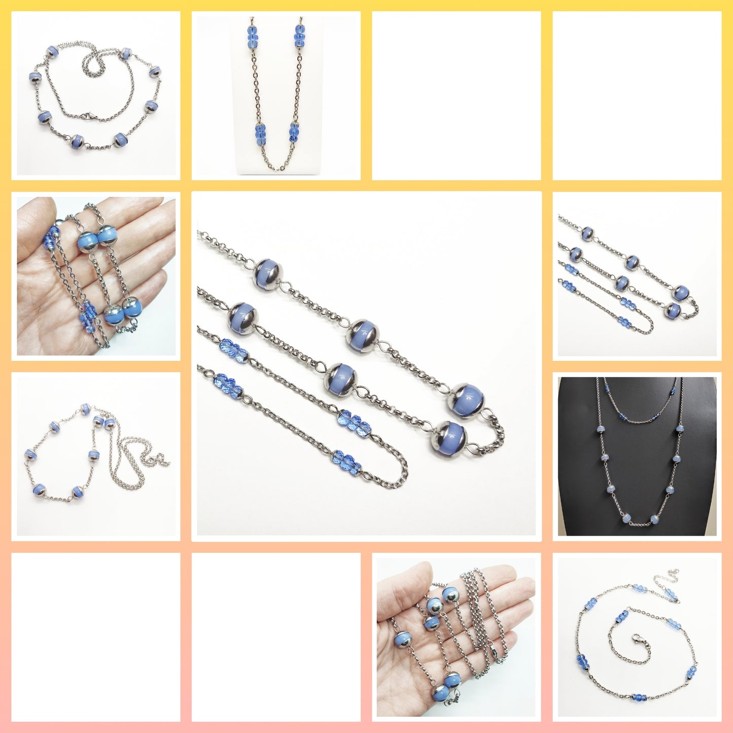 Two matching necklaces with light blue stones #0010