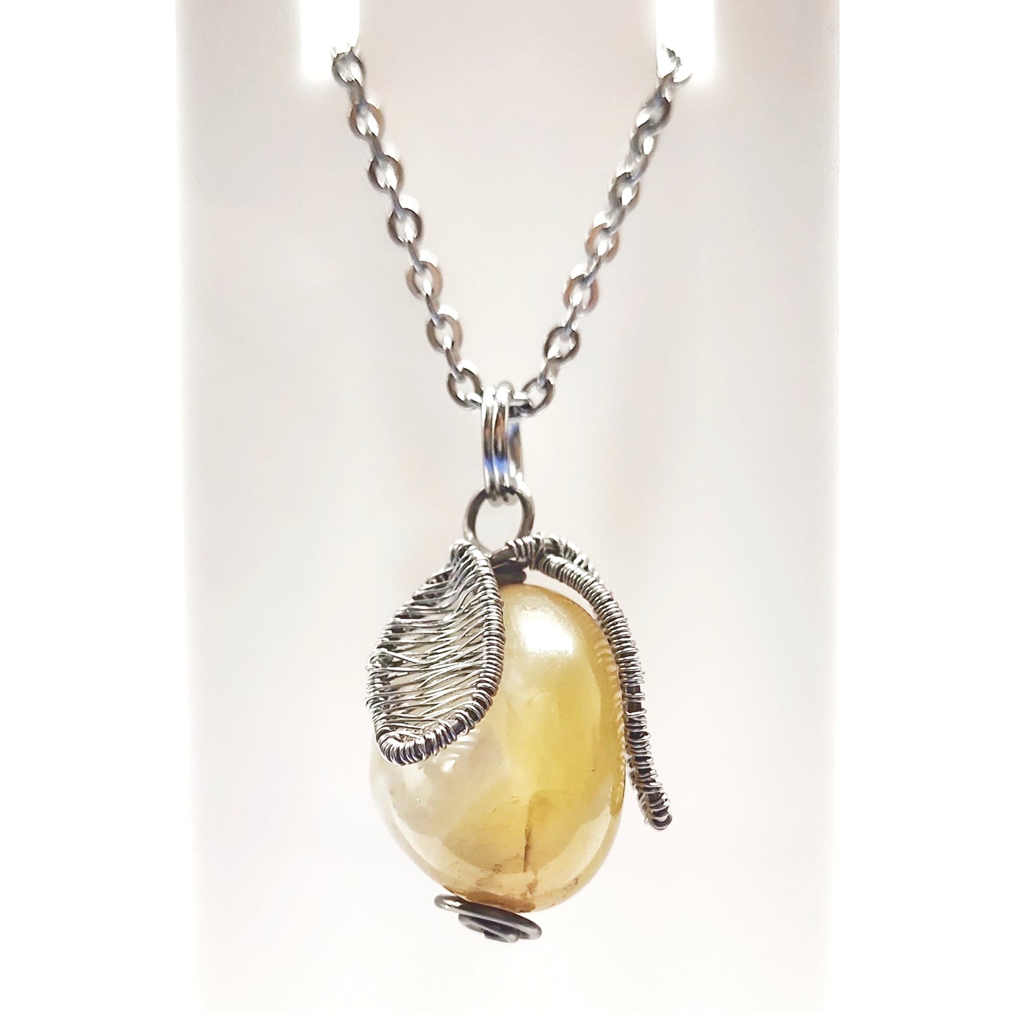 Wire wrapped stone pendant with stainless steel chain