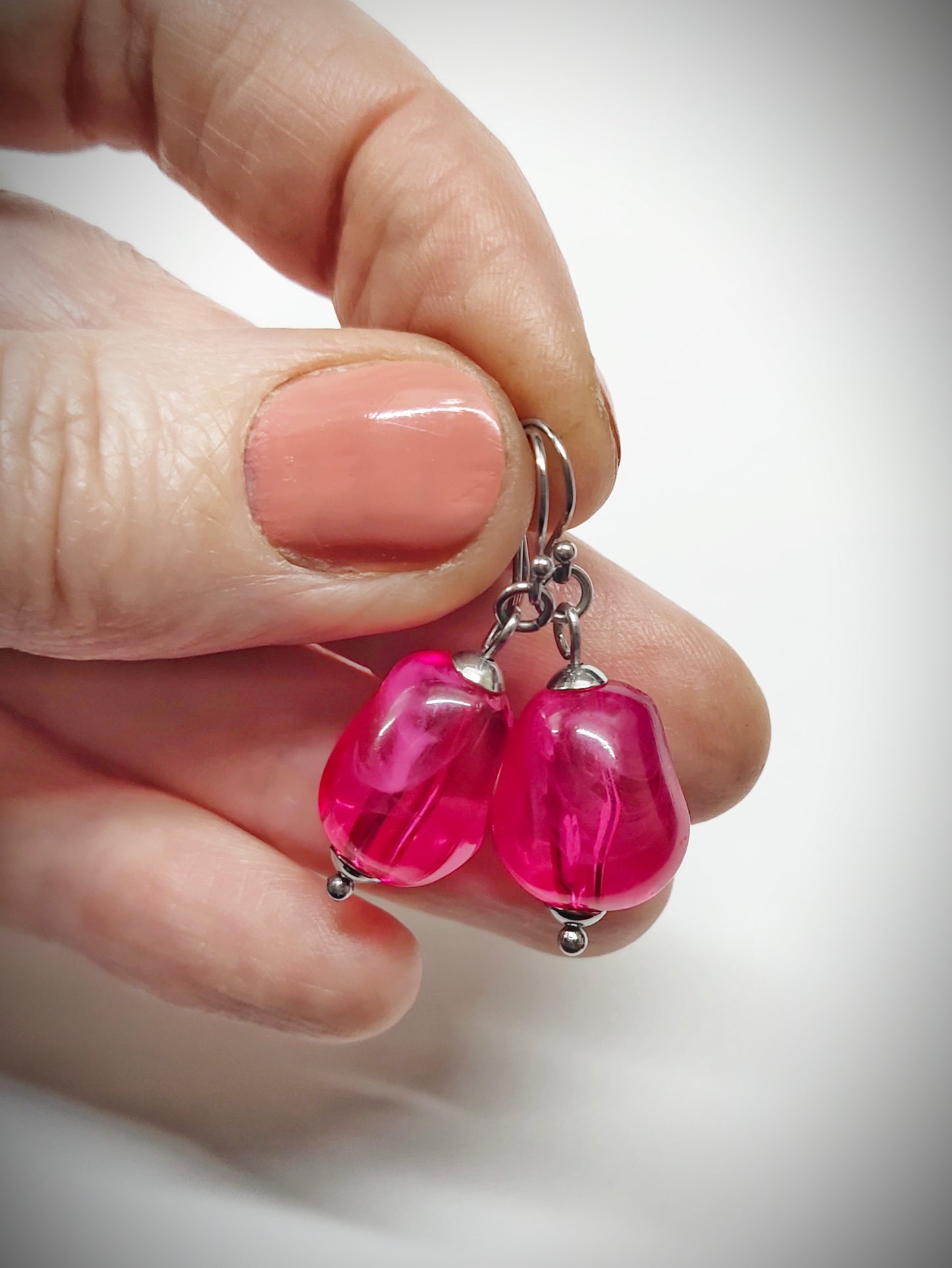 Matching semi clear pink/magenta bead earrings for mother and daughter