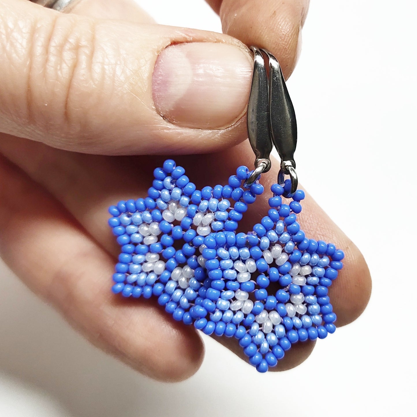 Blue beaded star earrings
