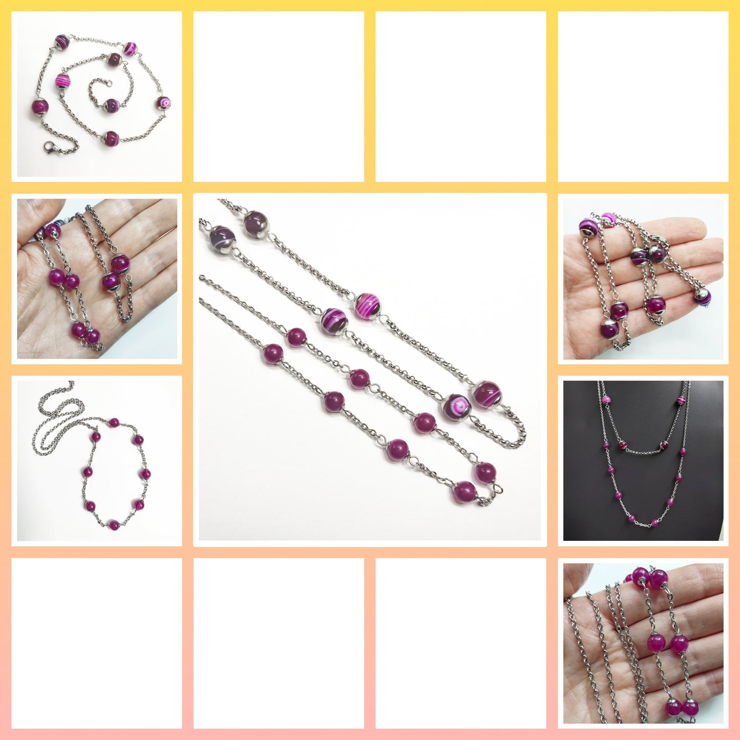 Two matching necklaces with magenta colour stones #0011