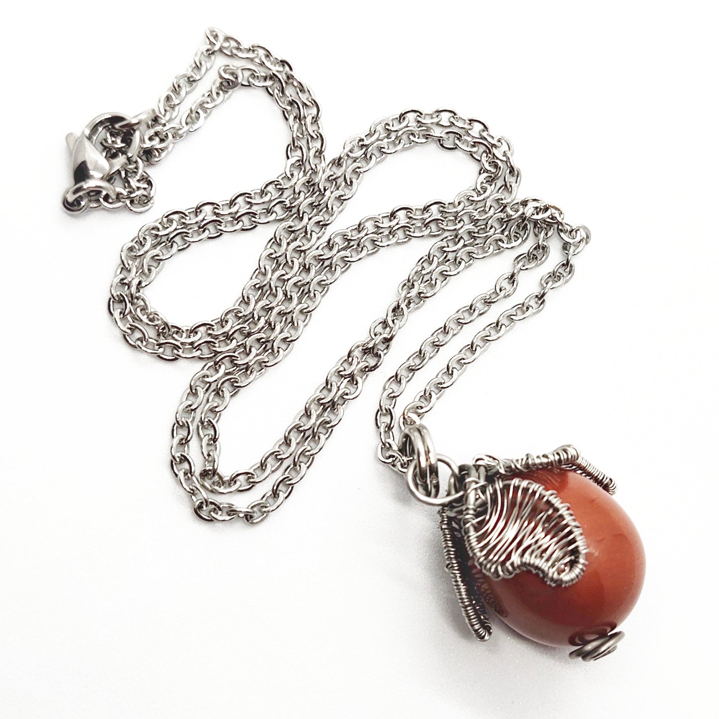 Wire wrapped stone pendant with stainless steel chain