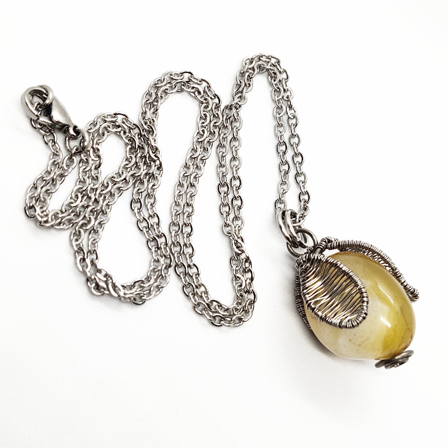 Wire wrapped stone pendant with stainless steel chain