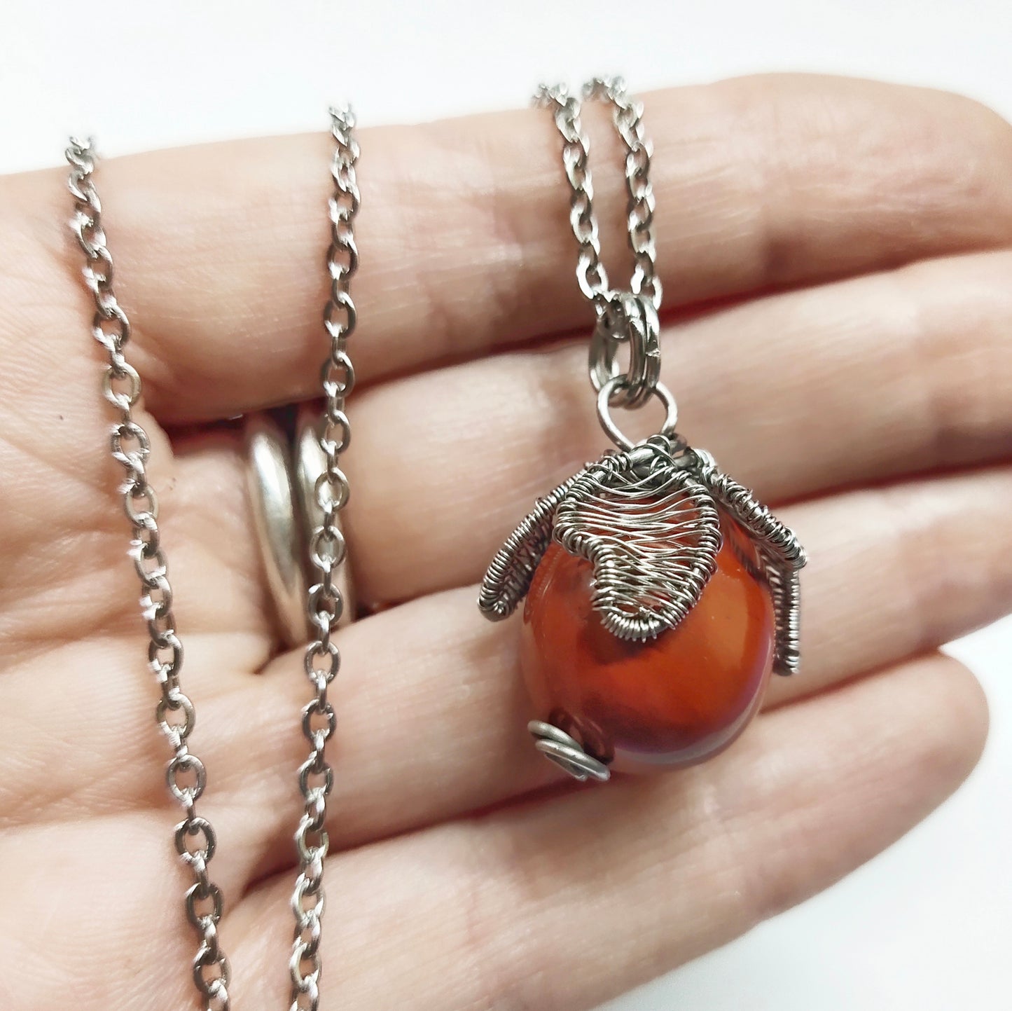 Wire wrapped stone pendant with stainless steel chain