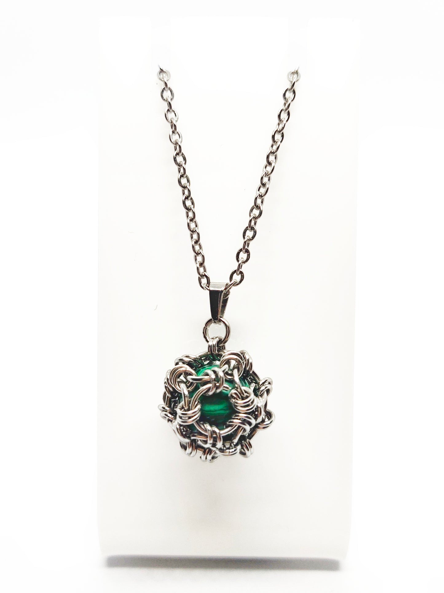 Two matching necklaces with green stone beads and a pendant #0004