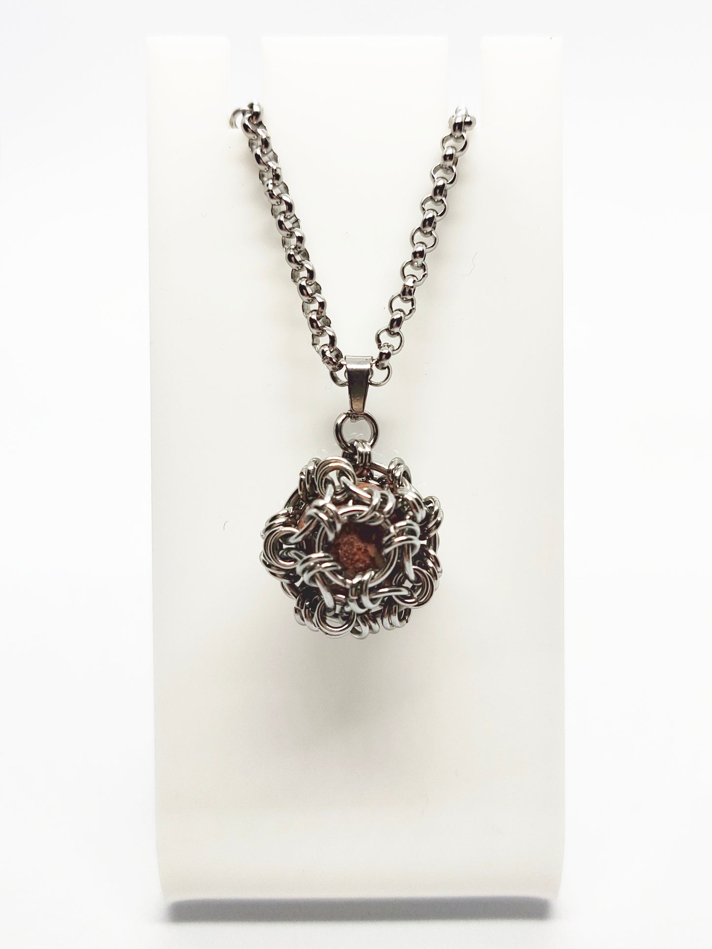 Two matching necklaces with greyish stones, off-white pearls, grey and black stone beads and a pendant #0008