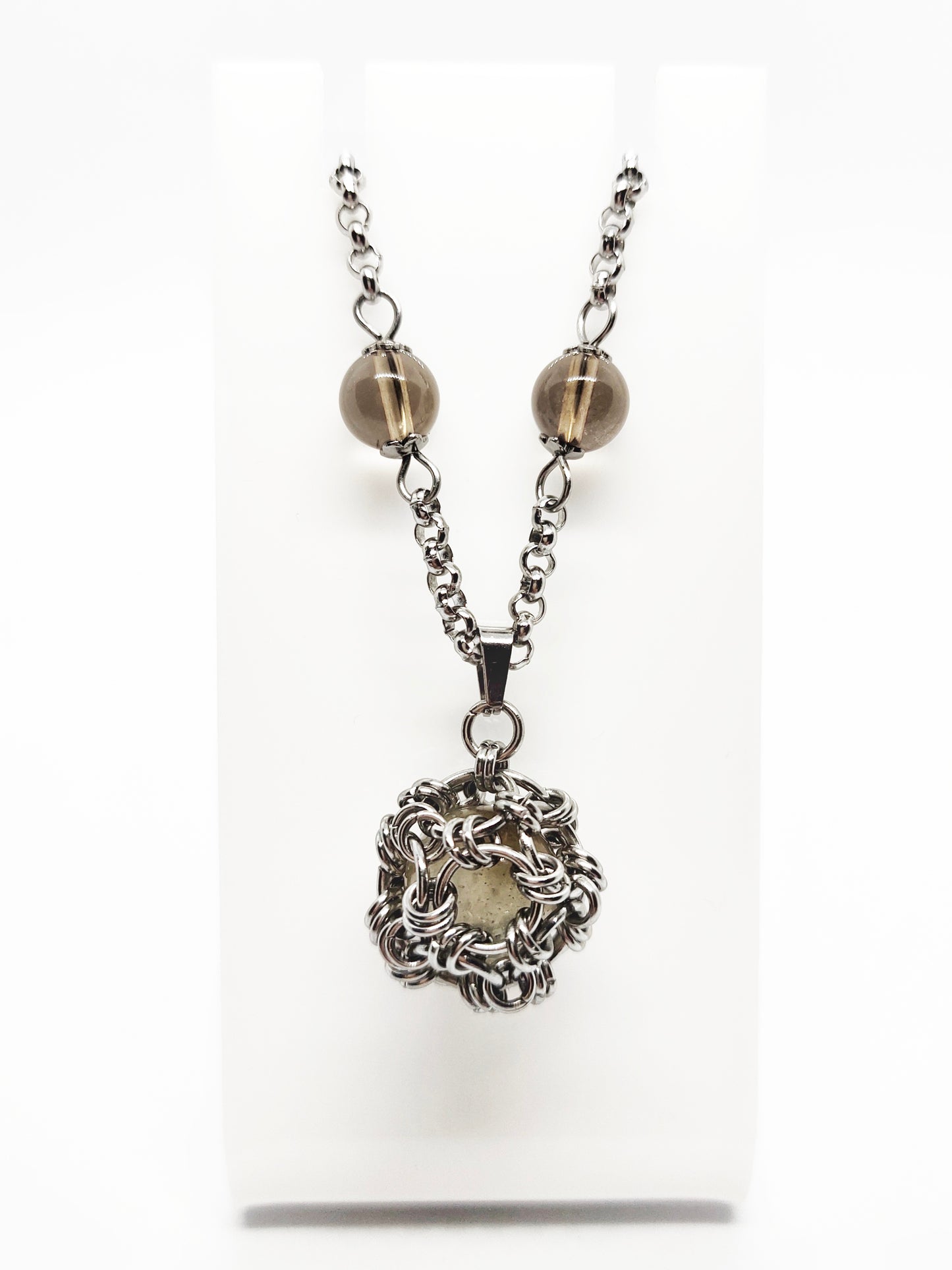 Two matching necklaces with smoky quartz stone beads and a pendant #0002