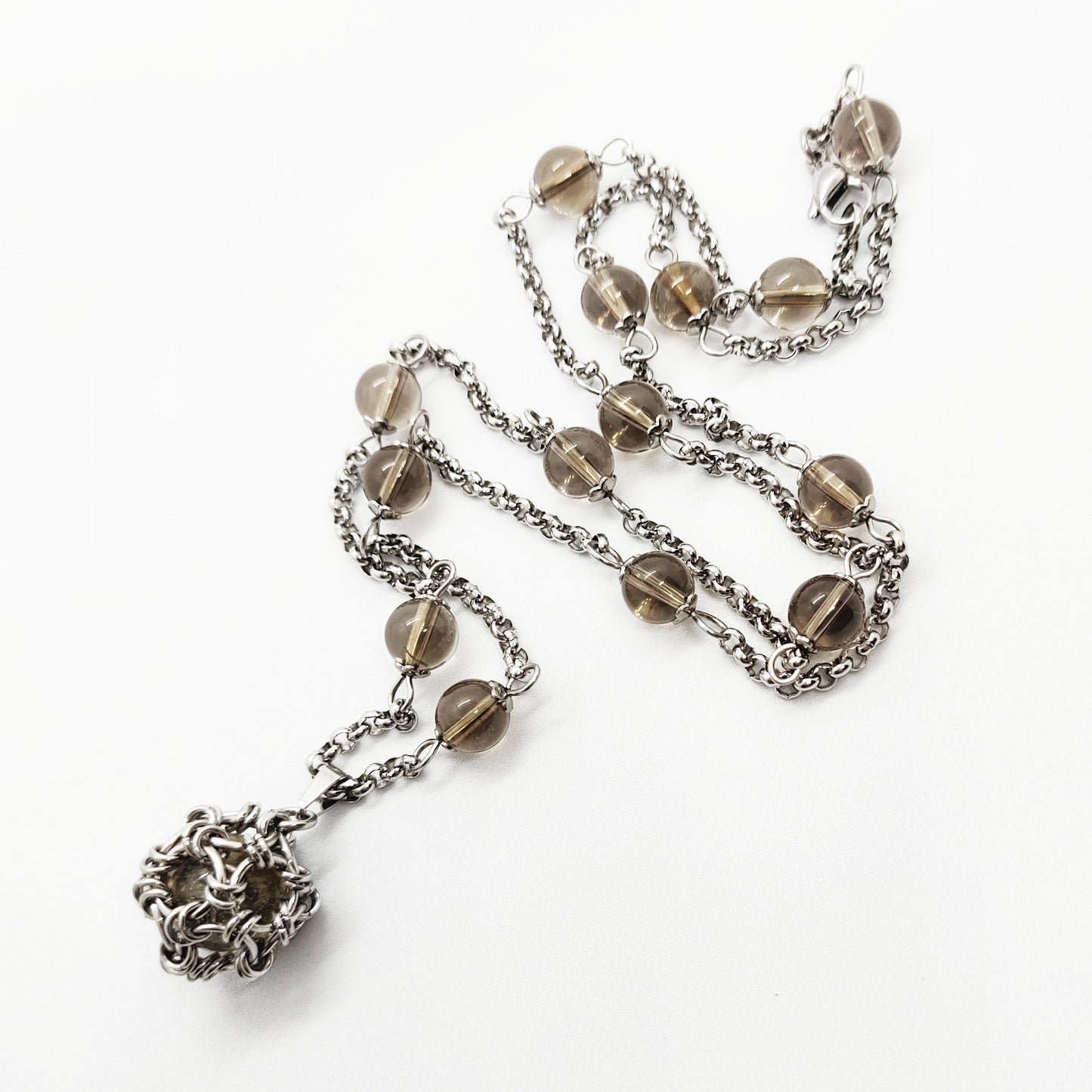 Two matching necklaces with smoky quartz stone beads and a pendant #0002