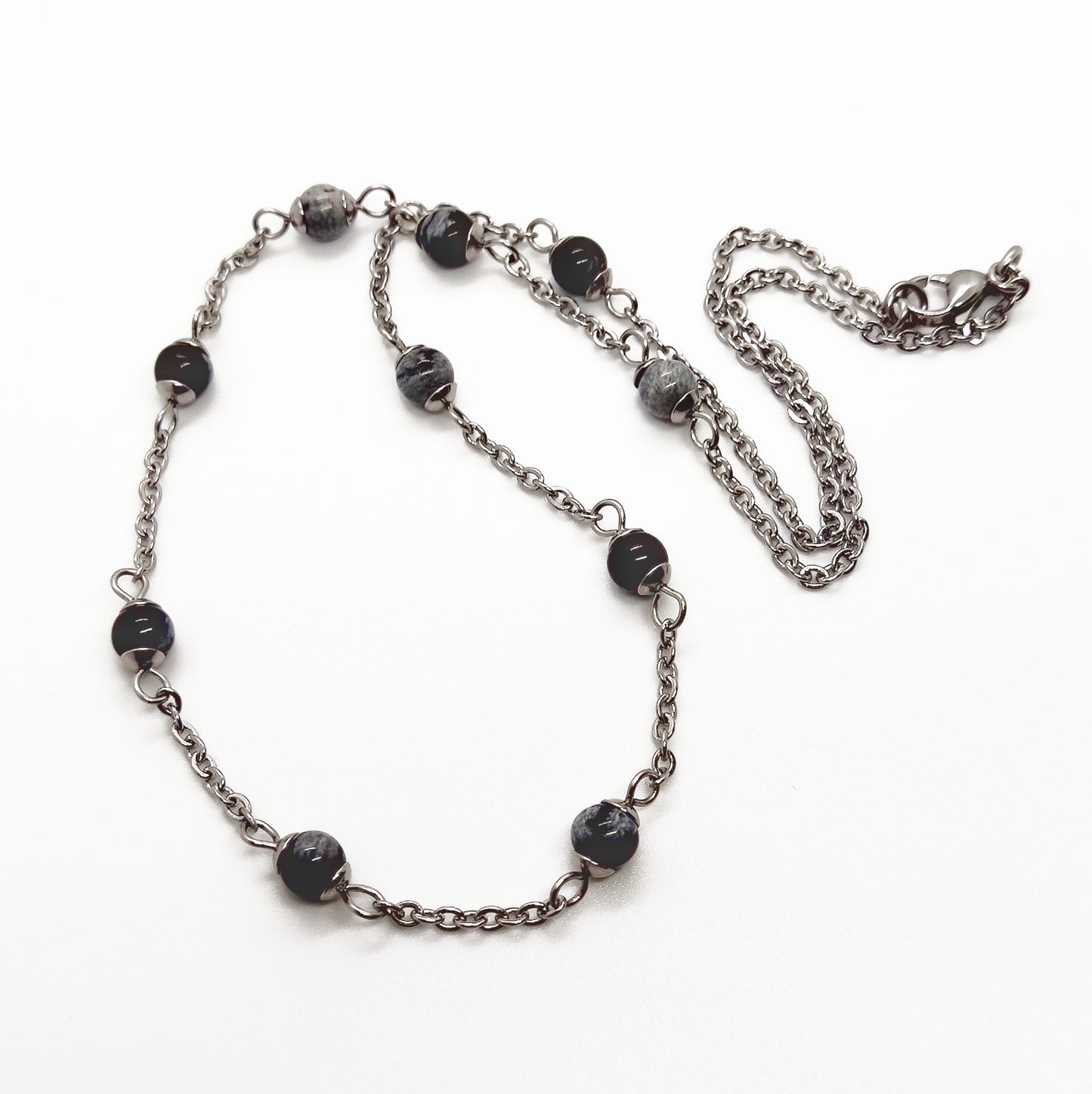 Two matching necklaces with multicolour stone beads, off-white pearls and a pendant #0007