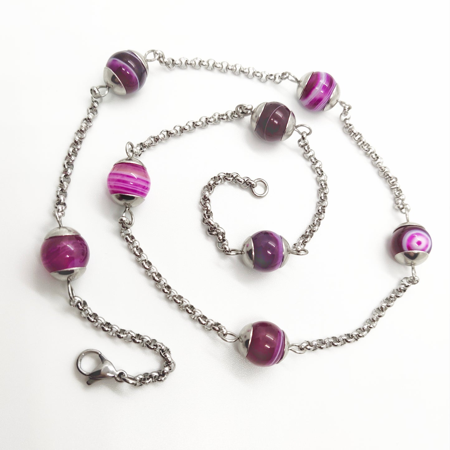 Two matching necklaces with magenta colour stones #0011