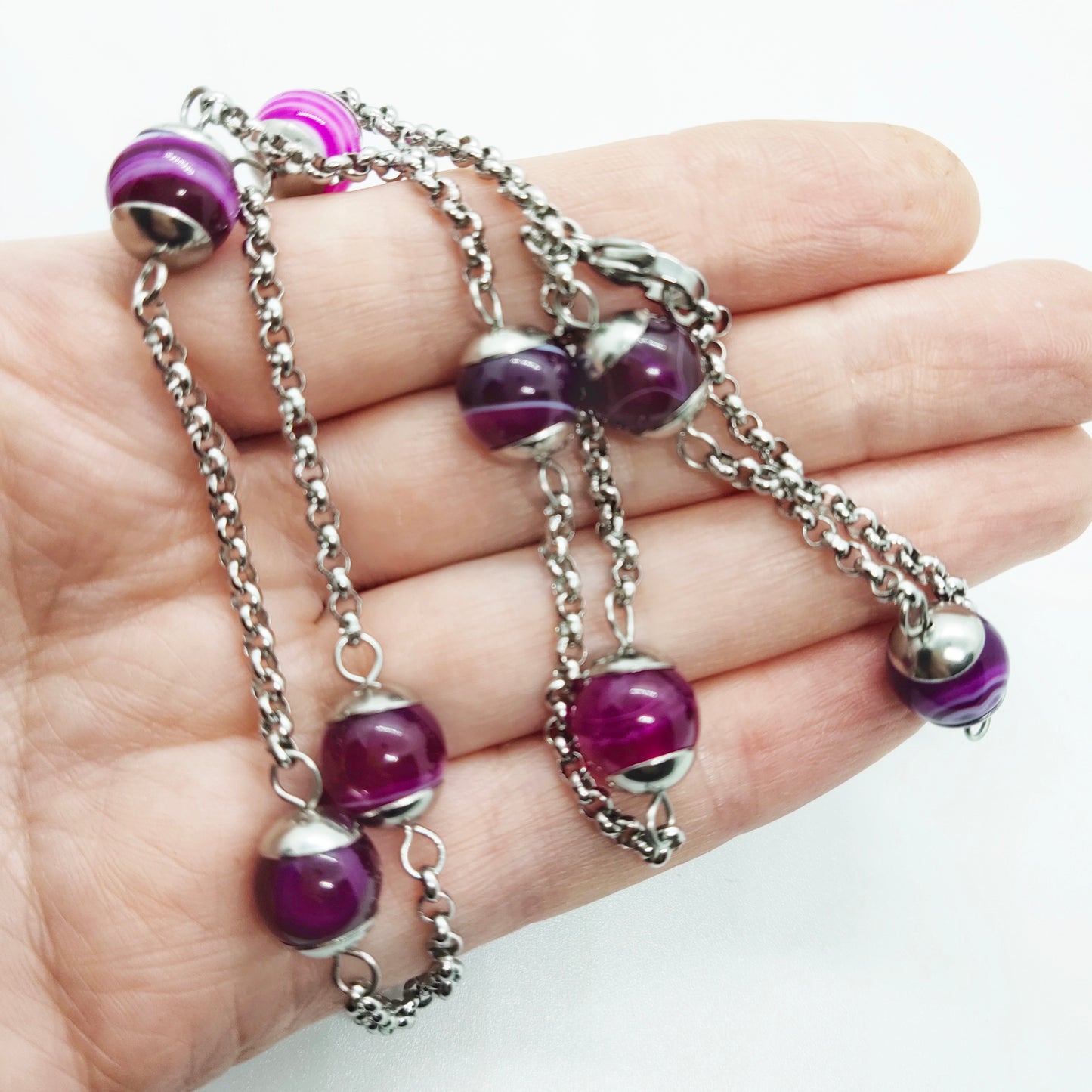 Two matching necklaces with magenta colour stones #0011