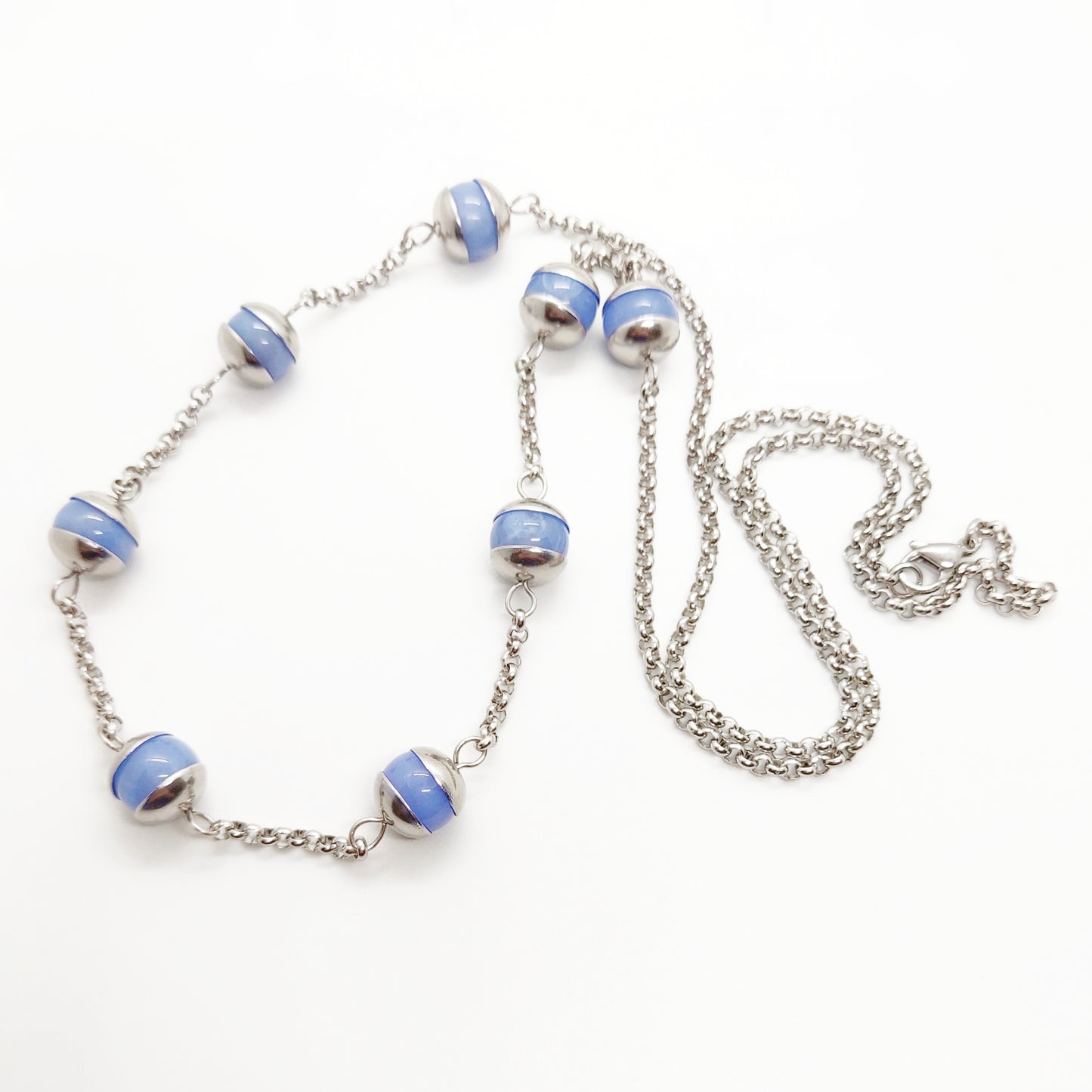 Two matching necklaces with light blue stones #0010
