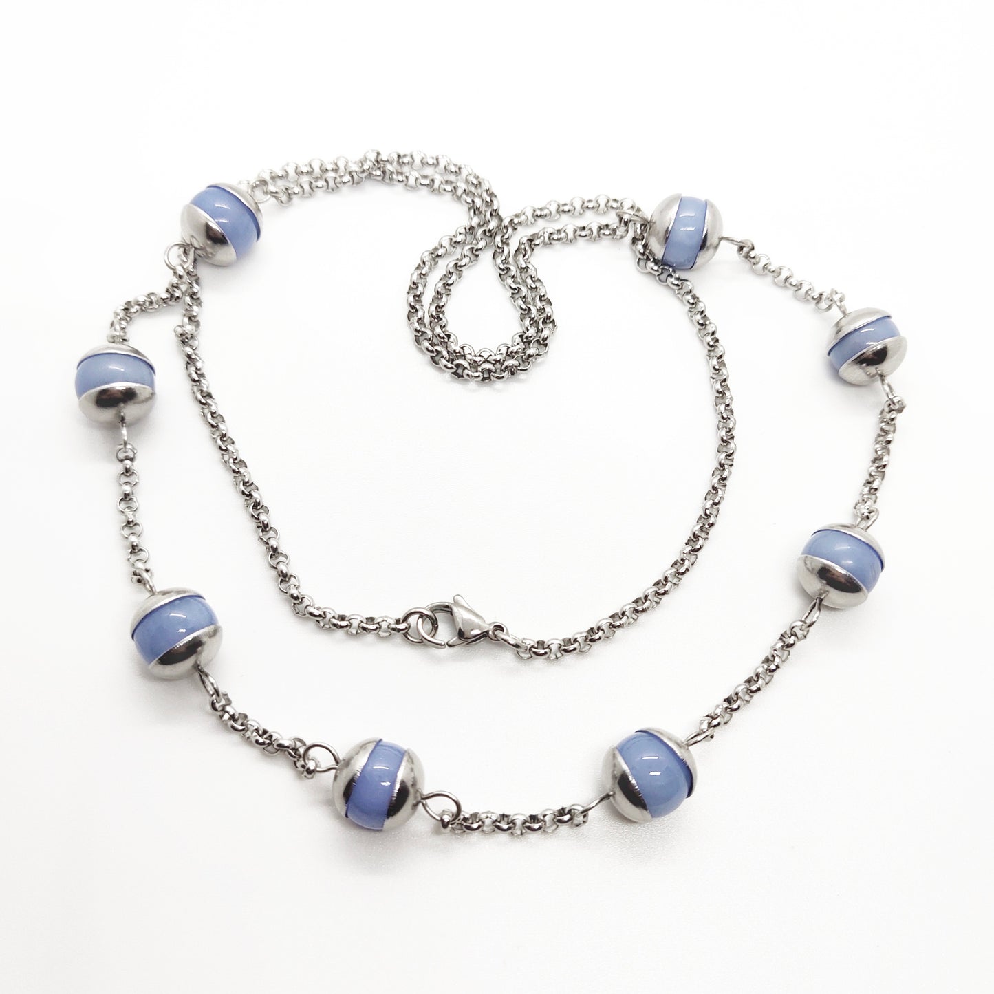 Two matching necklaces with light blue stones #0010