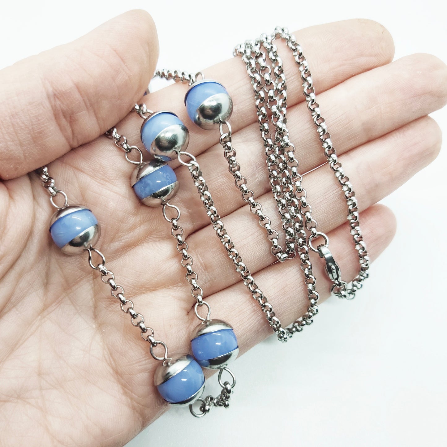 Two matching necklaces with light blue stones #0010