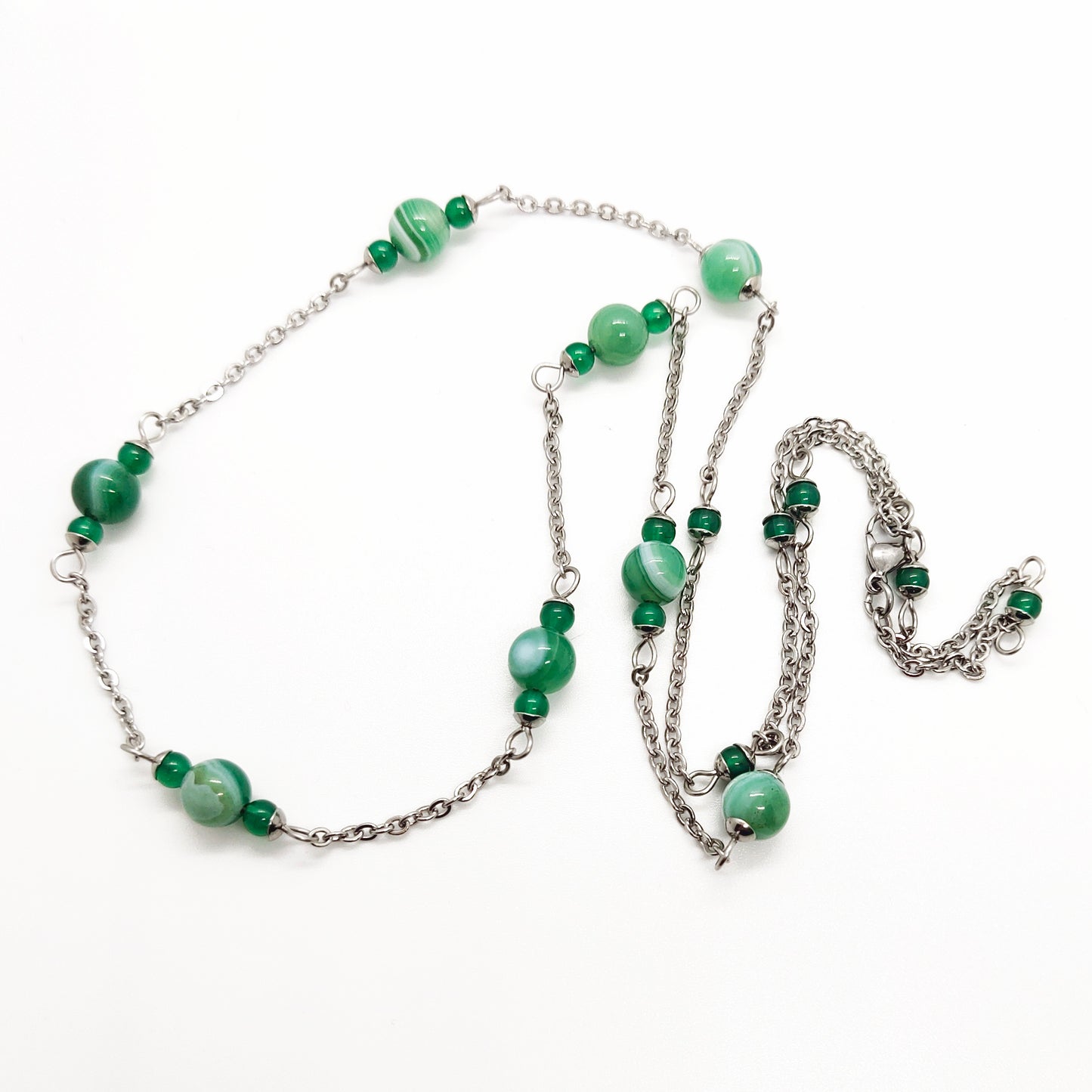 Two matching necklaces with green stone beads and a pendant #0004