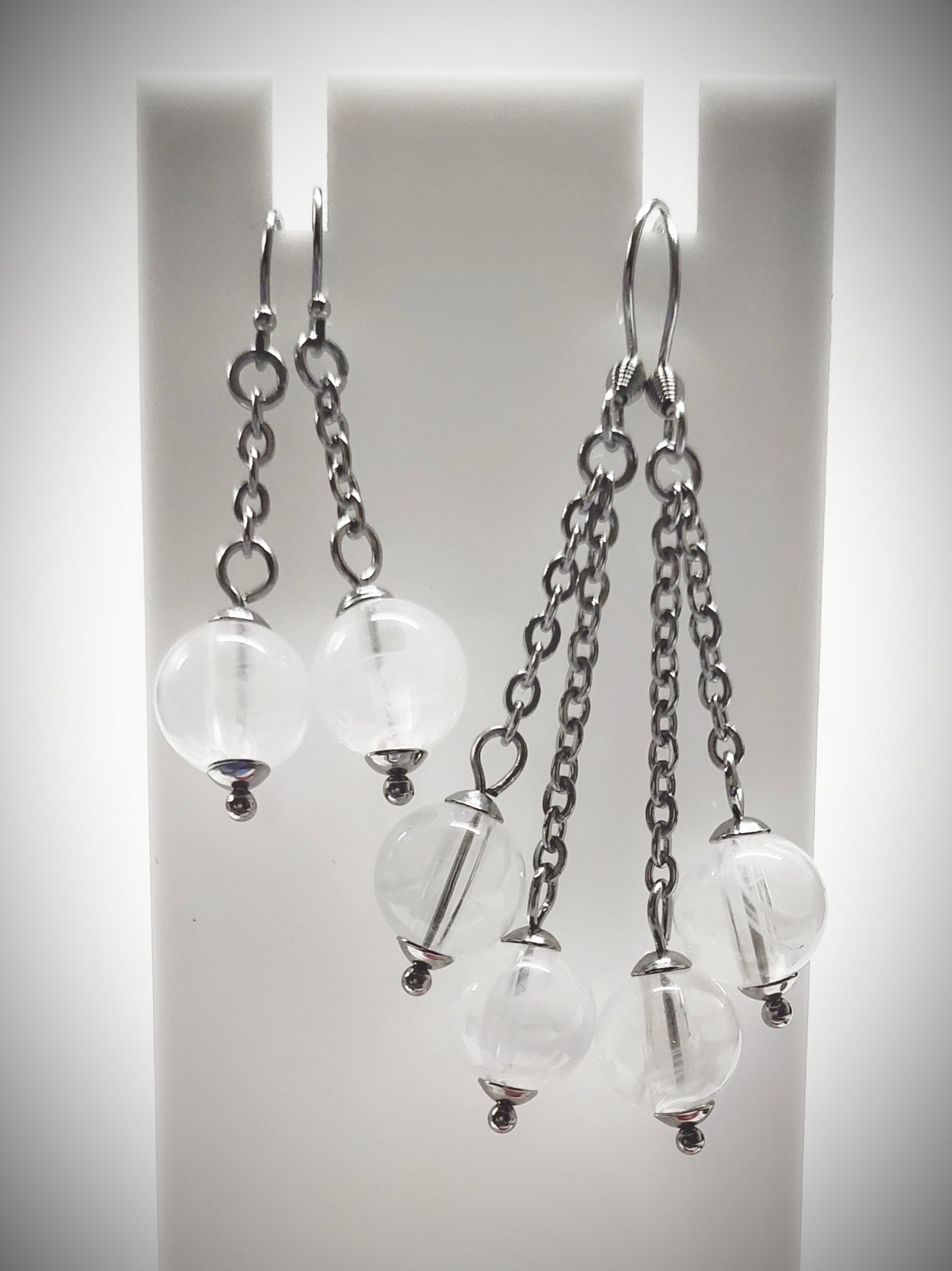 Matching semi clear white bead earrings for mother and daughter