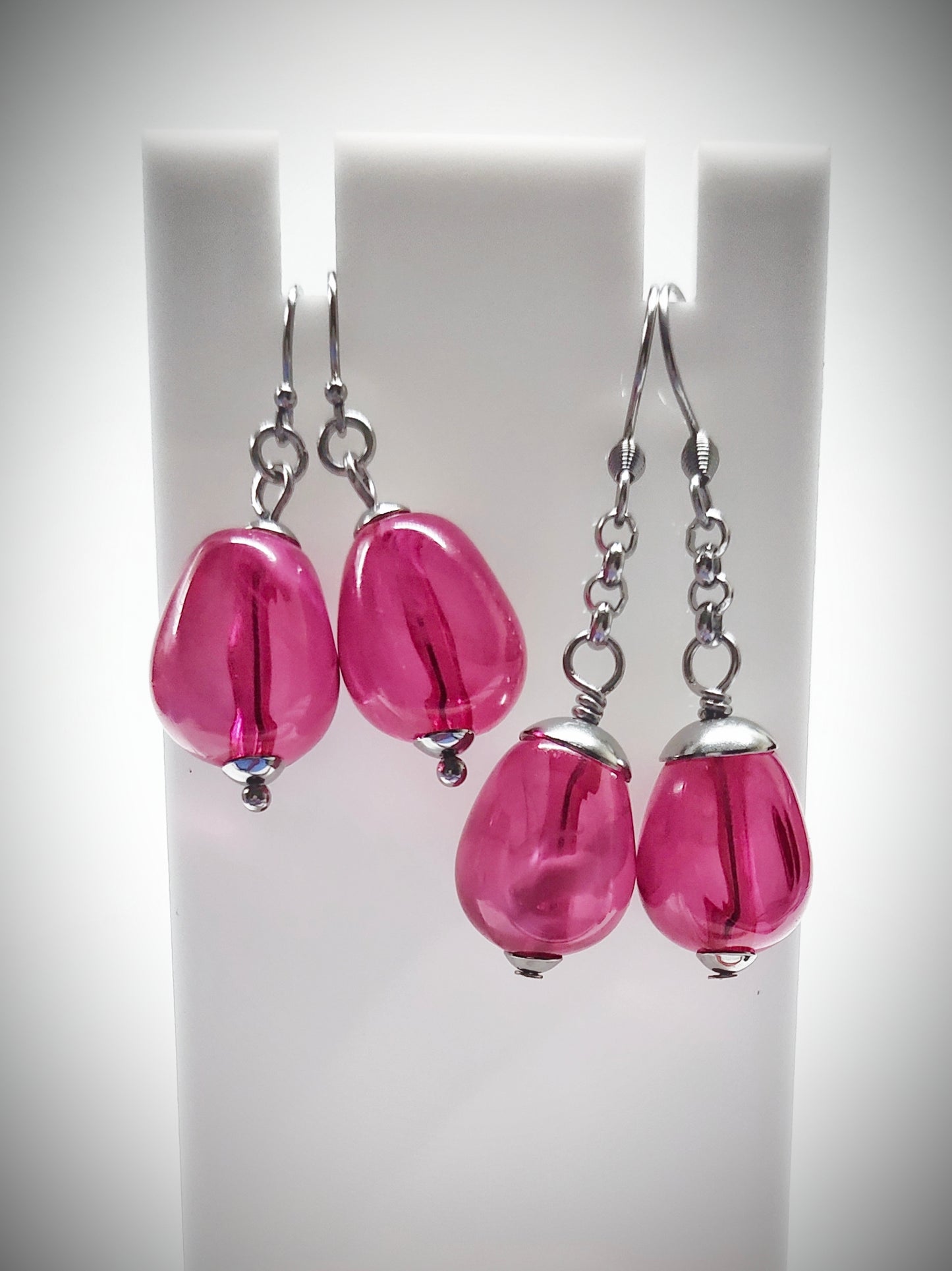 Matching semi clear pink/magenta bead earrings for mother and daughter