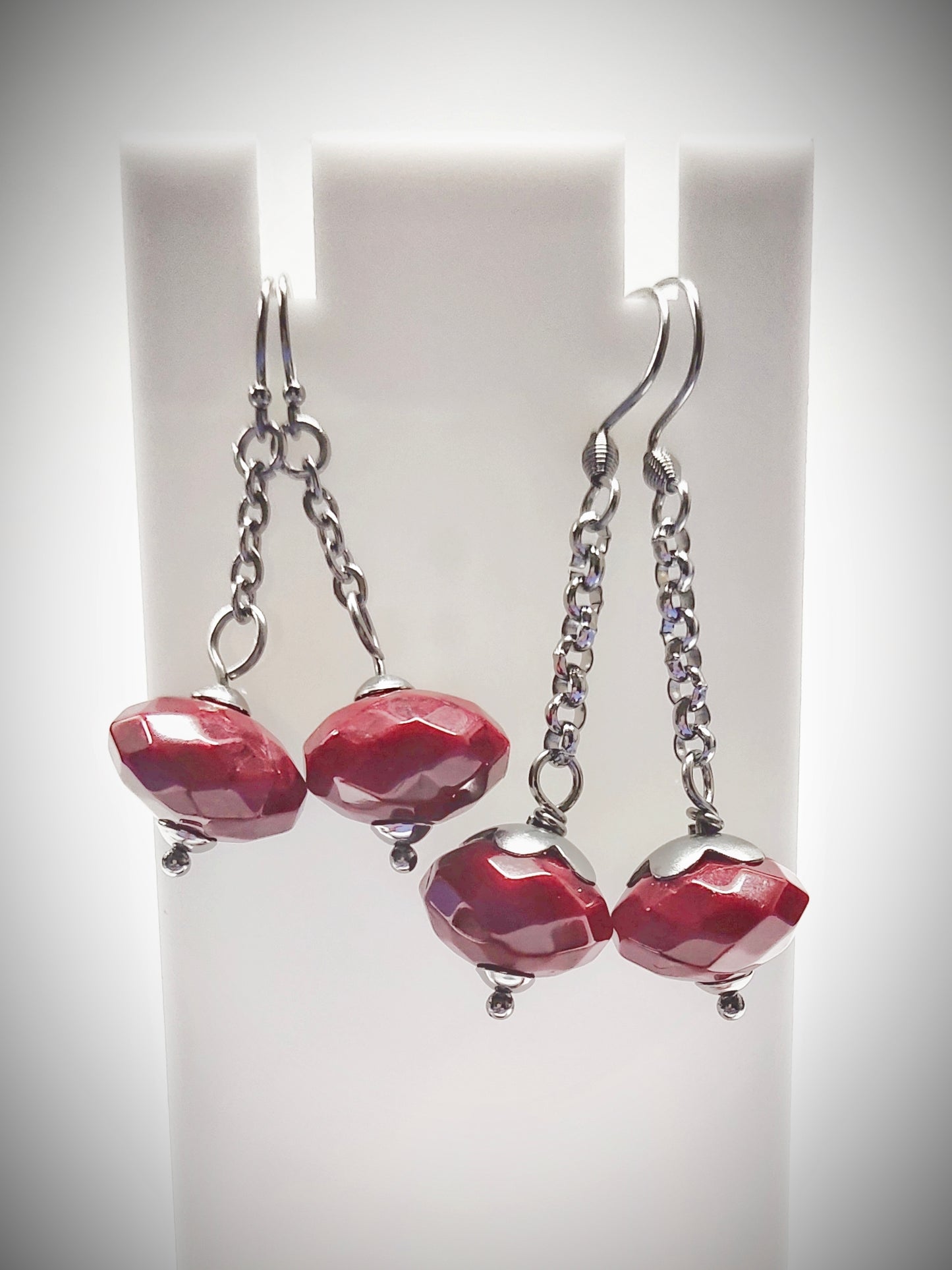 Matching maroon bead earrings for mother and daughter