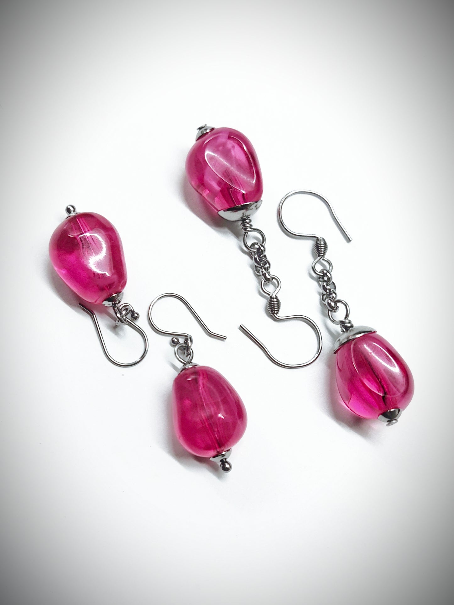 Matching semi clear pink/magenta bead earrings for mother and daughter