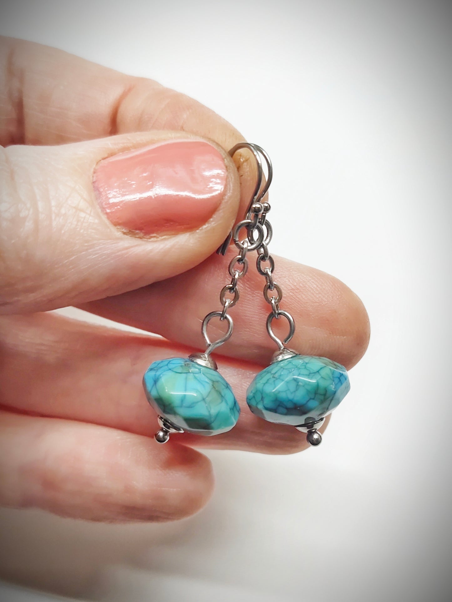 Matching bluish turquoise colour bead earrings for mother and daughter
