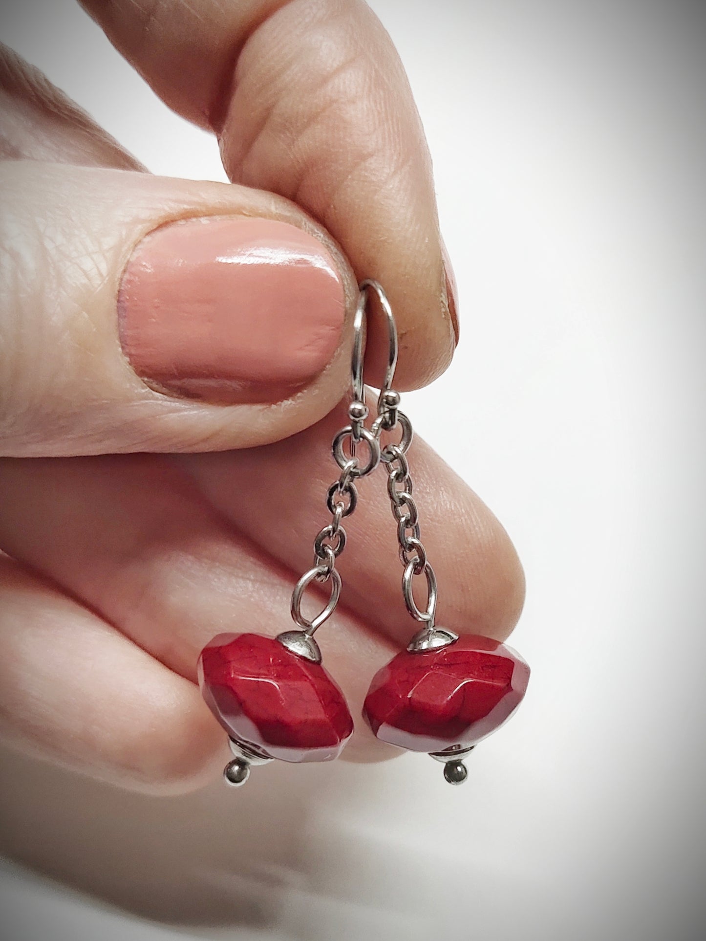 Matching maroon bead earrings for mother and daughter