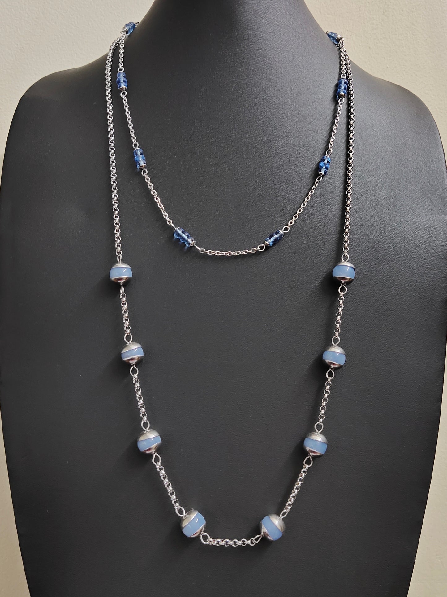 Two matching necklaces with light blue stones #0010