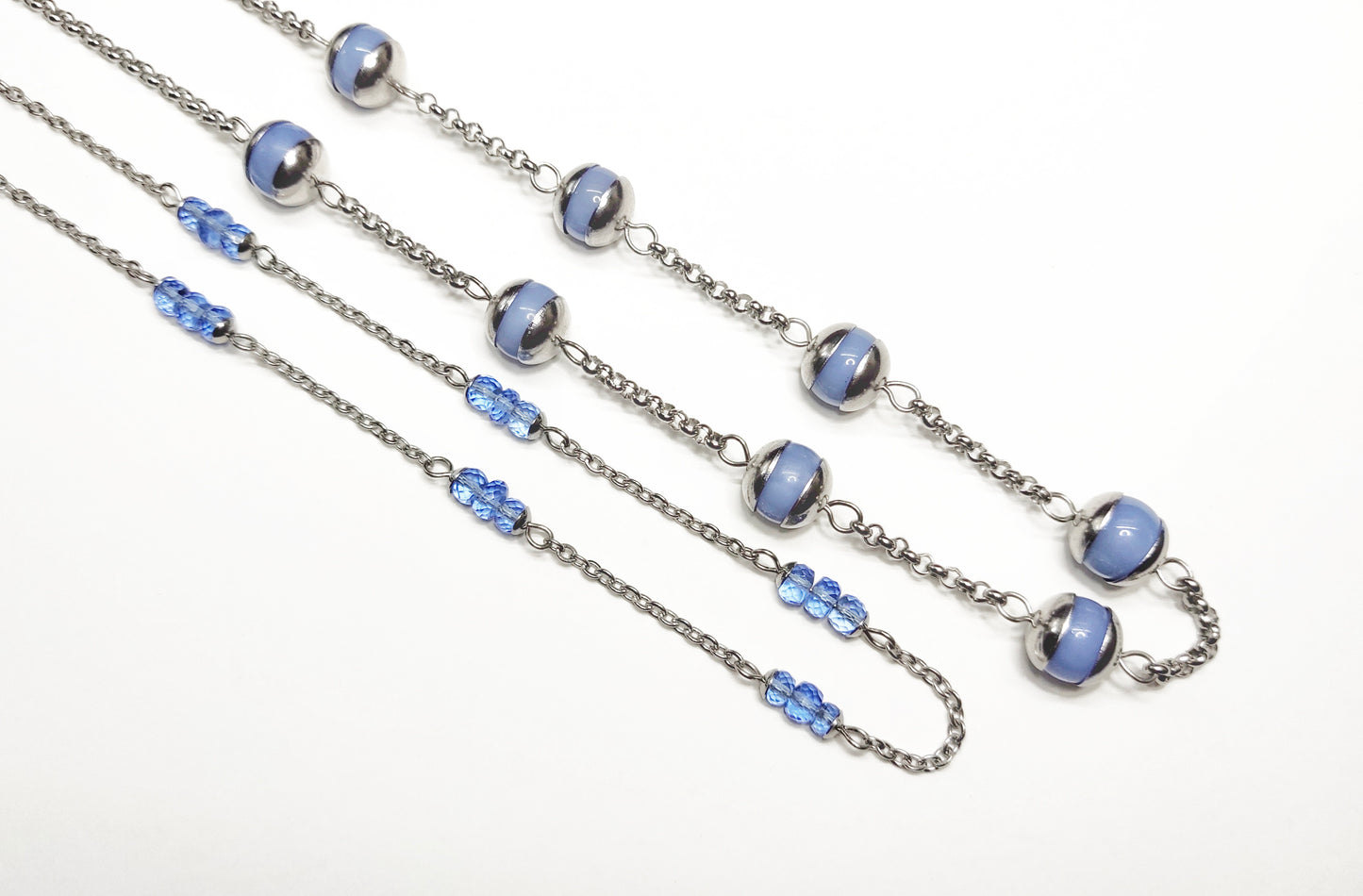 Two matching necklaces with light blue stones #0010