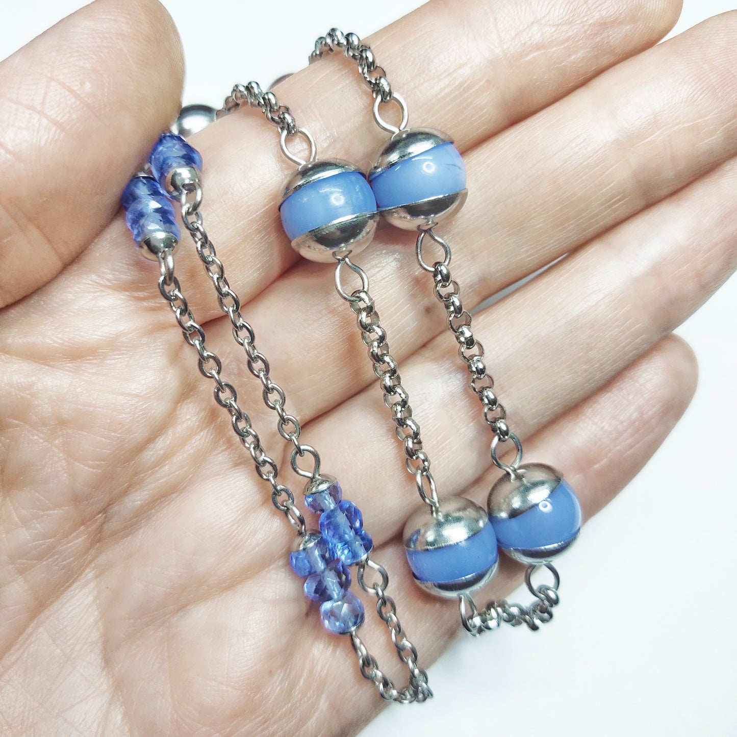 Two matching necklaces with light blue stones #0010