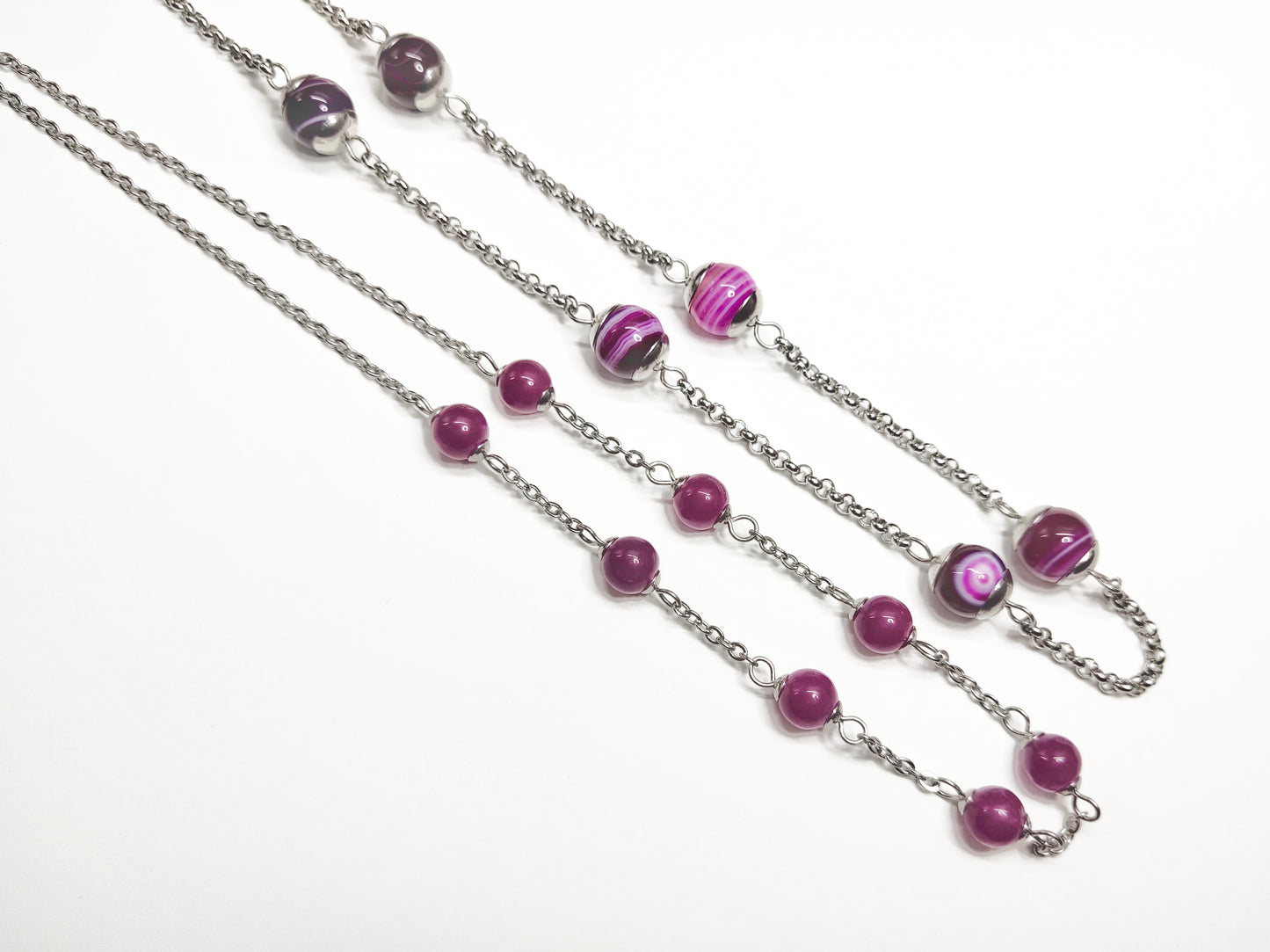 Two matching necklaces with magenta colour stones #0011