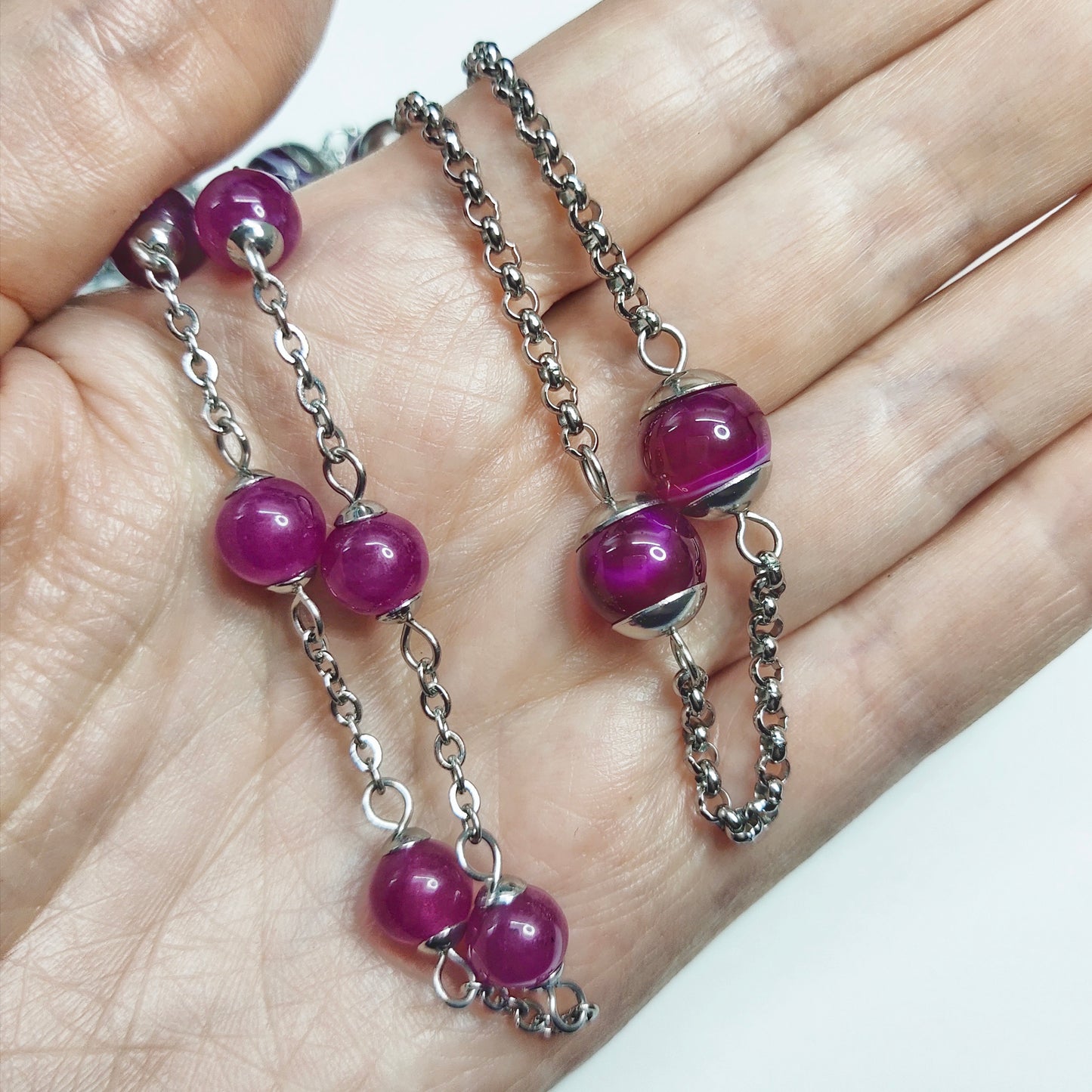 Two matching necklaces with magenta colour stones #0011