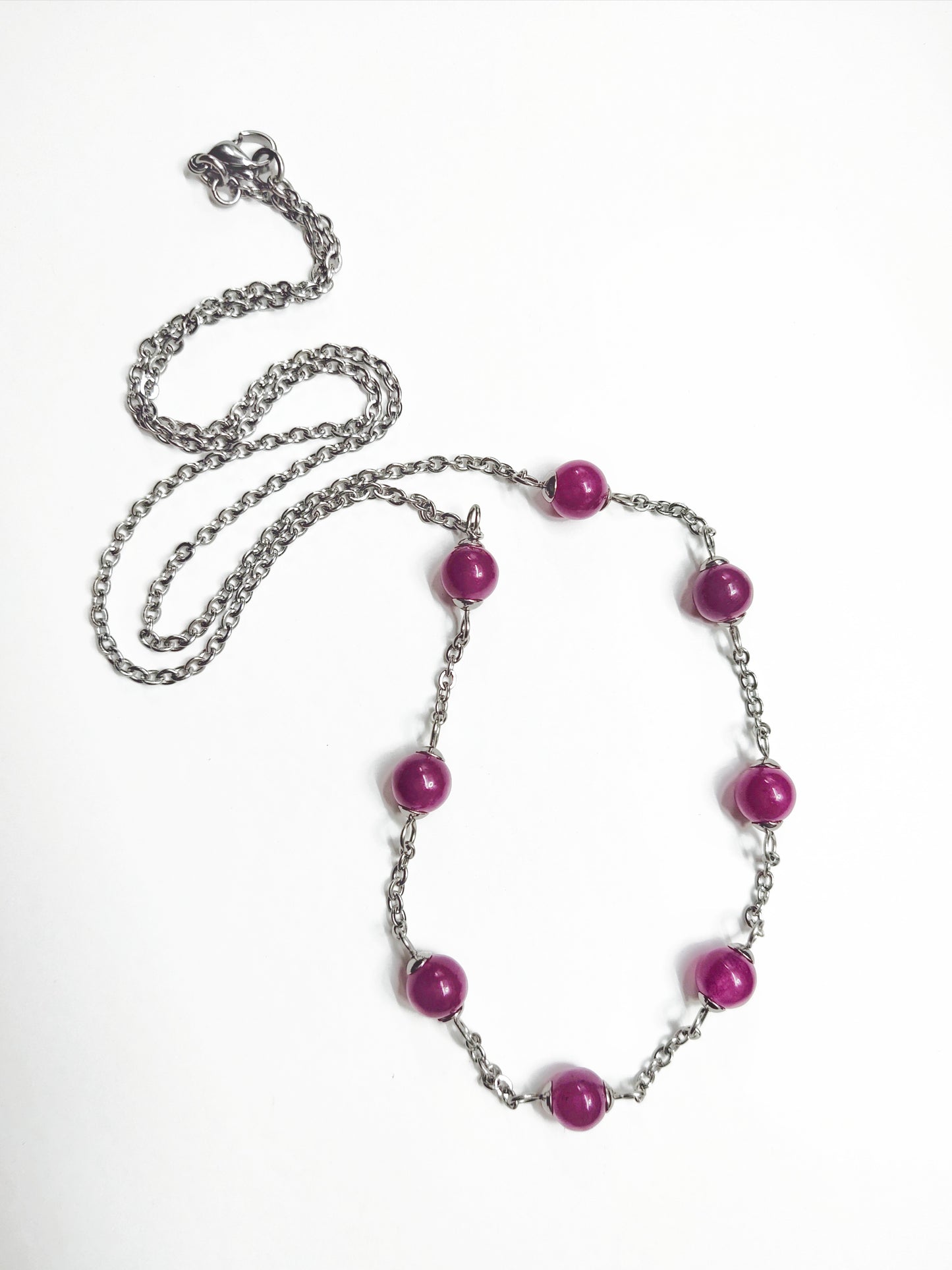 Two matching necklaces with magenta colour stones #0011