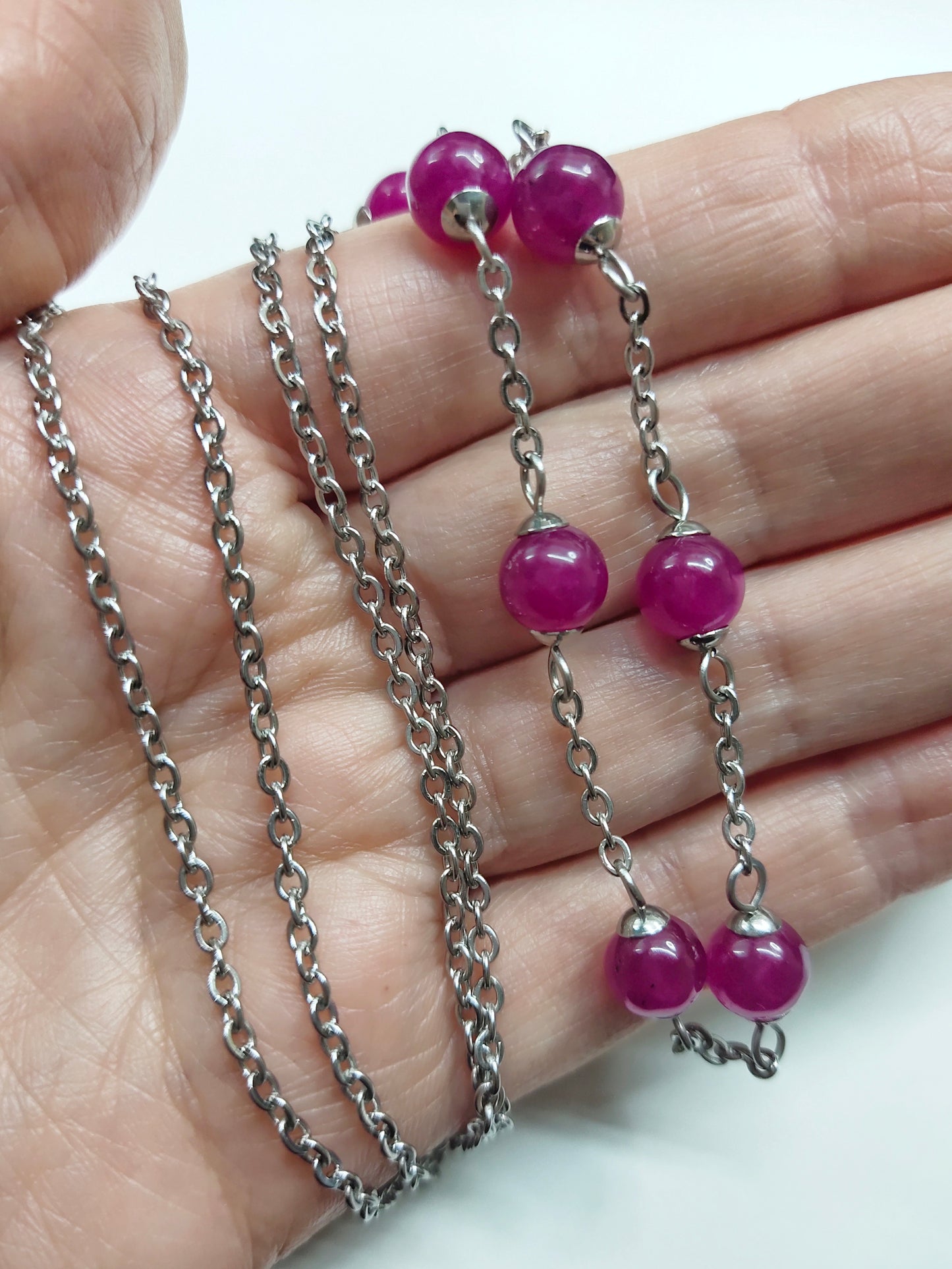 Two matching necklaces with magenta colour stones #0011