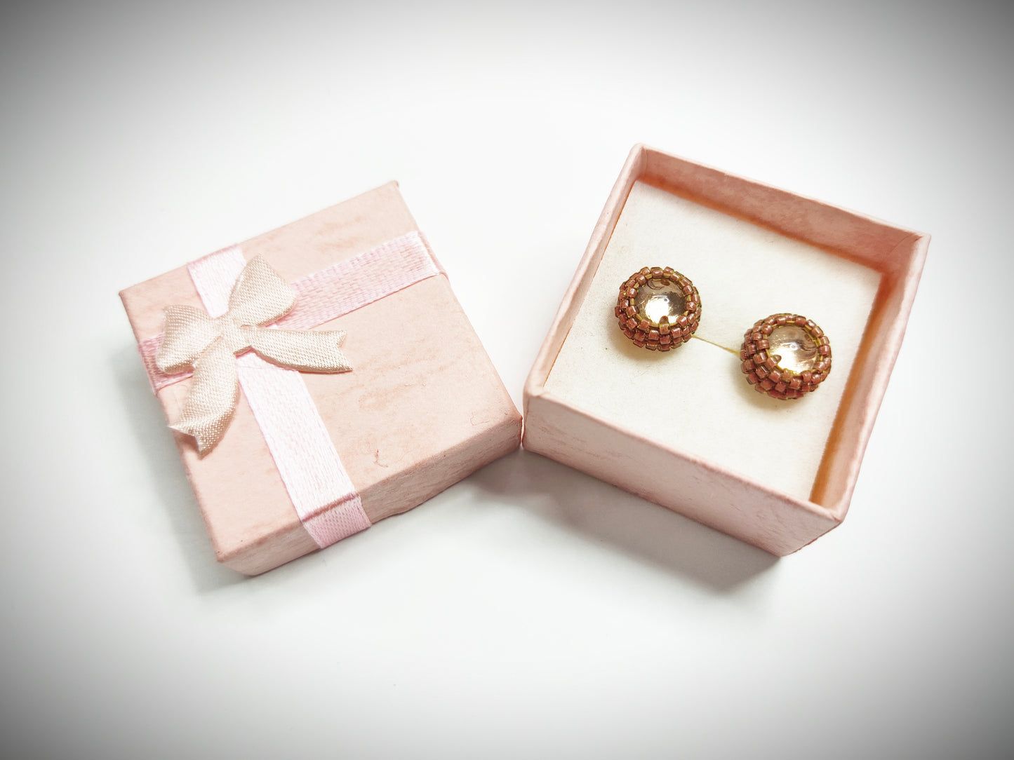 Light brown / yellowish brown beaded stud earrings