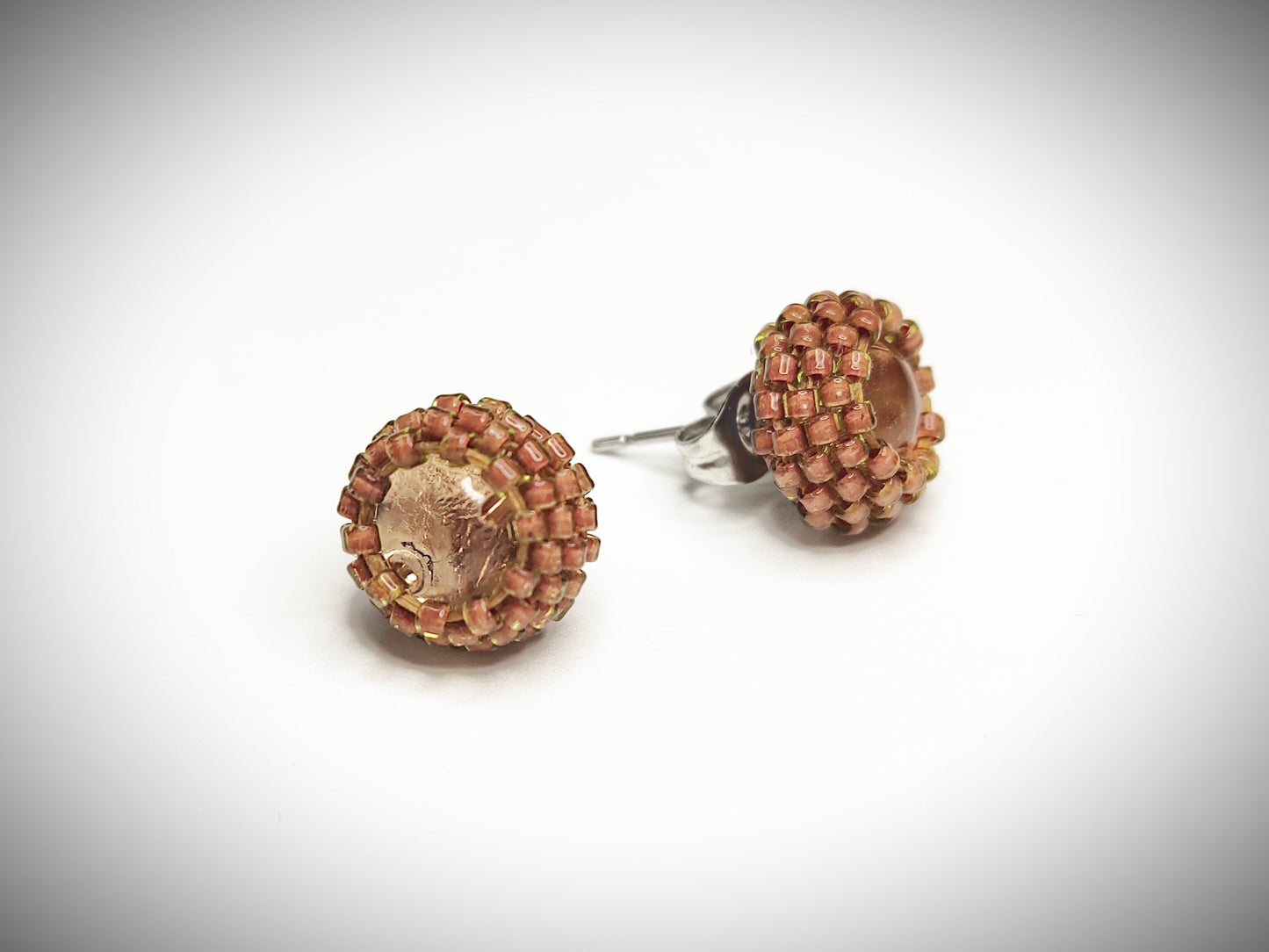 Light brown / yellowish brown beaded stud earrings