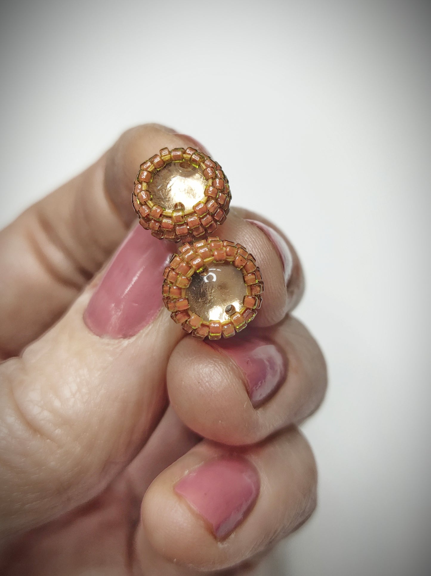 Light brown / yellowish brown beaded stud earrings