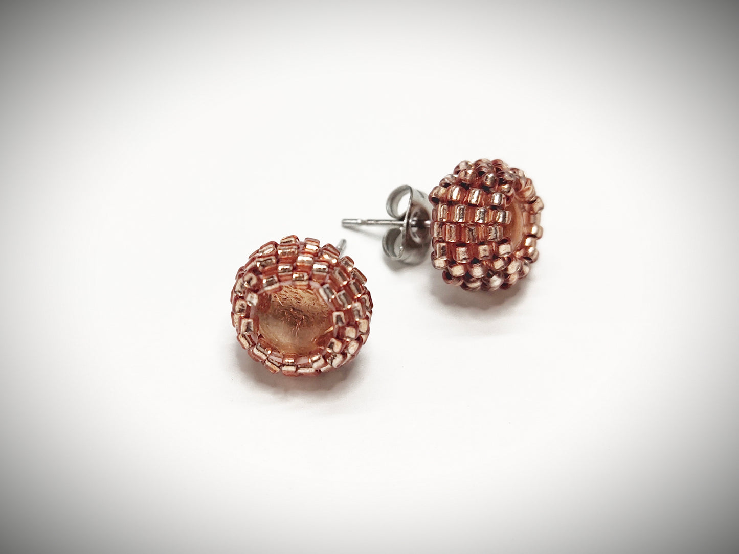 Beige / champagne colour beaded stud earrings