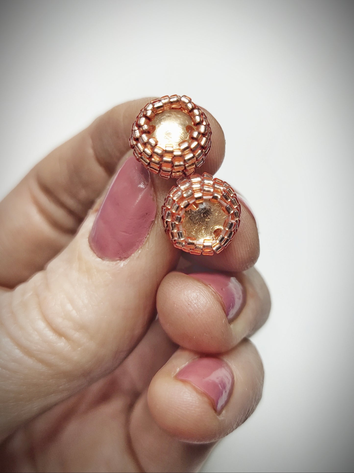 Beige / champagne colour beaded stud earrings