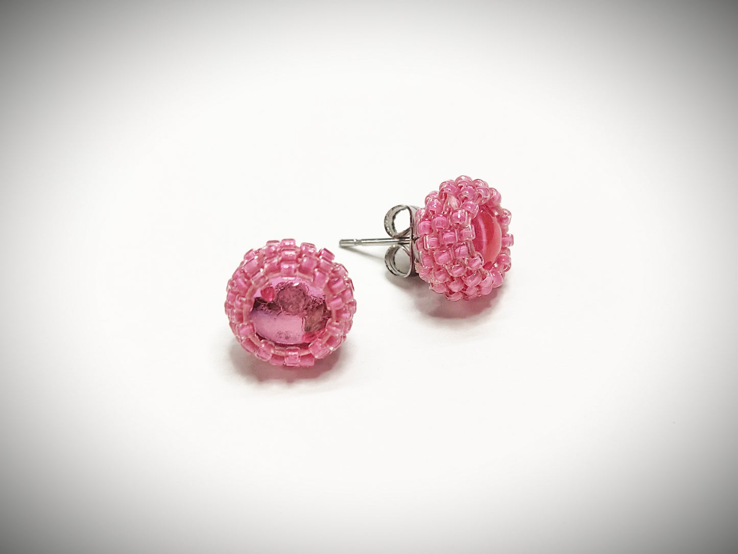 Pink beaded stud earrings