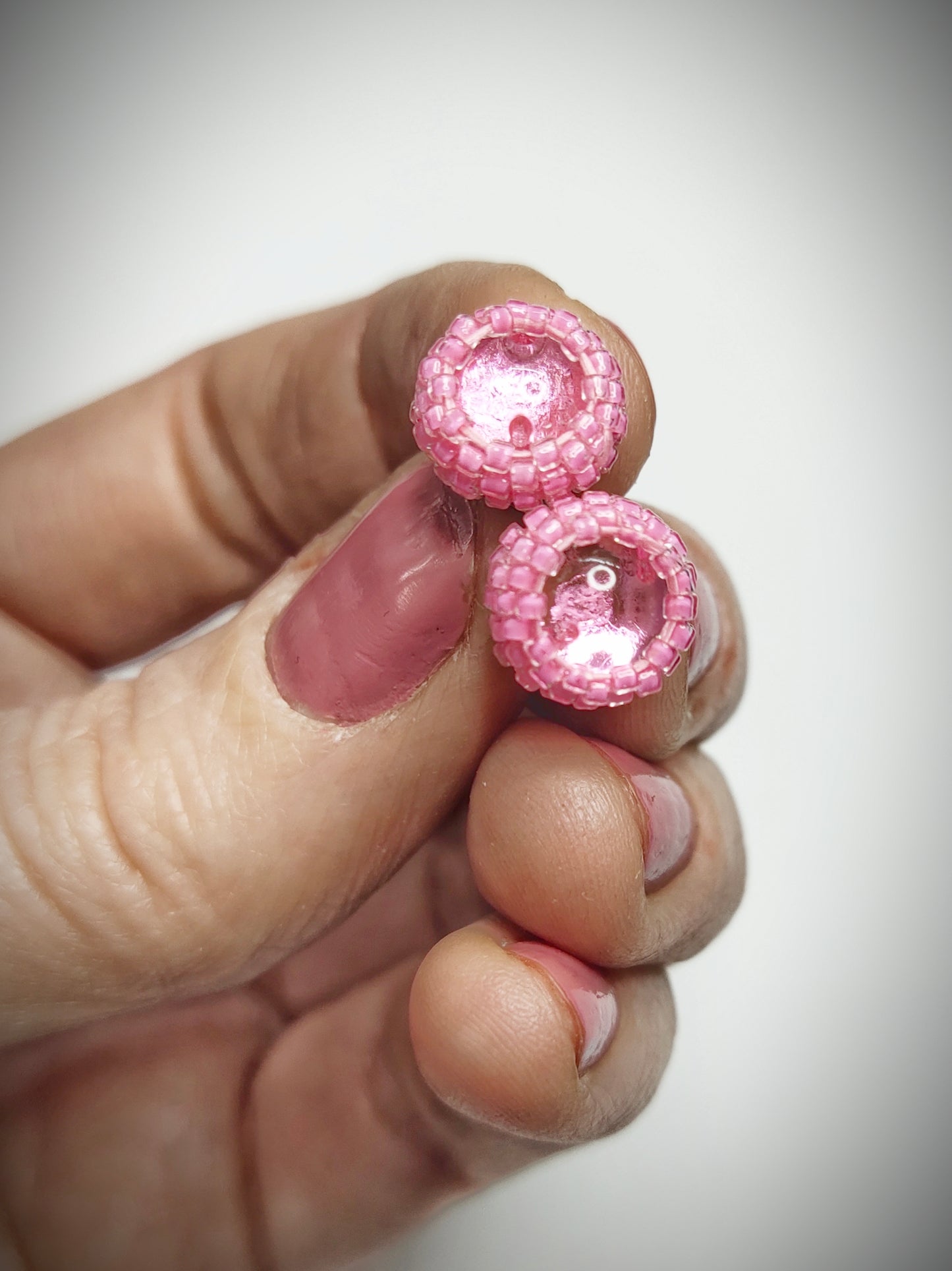 Pink beaded stud earrings