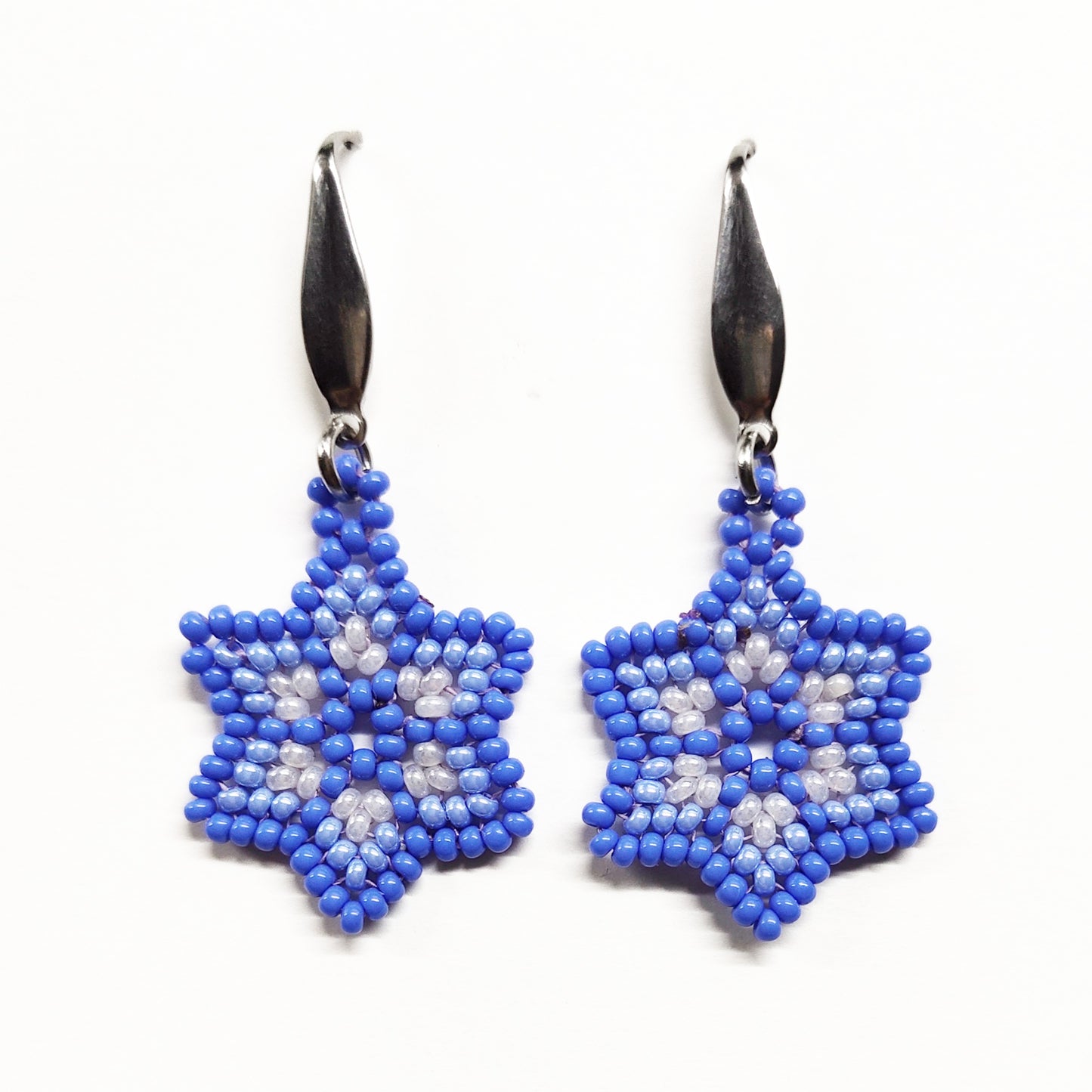 Blue beaded star earrings